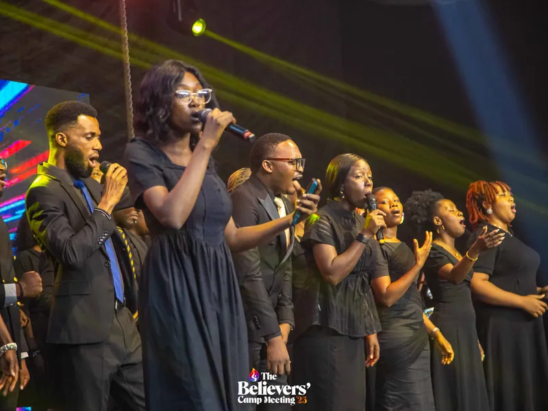 The campmeeting choir leading worship on stage.